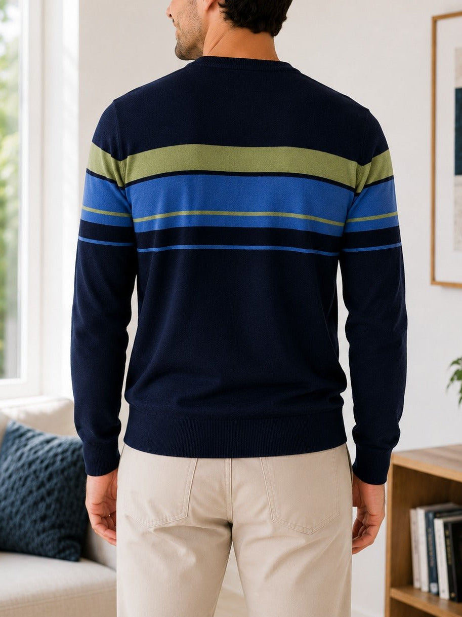 Men's Navy And Green Stripe Knit Jersey - StylePhase SA
