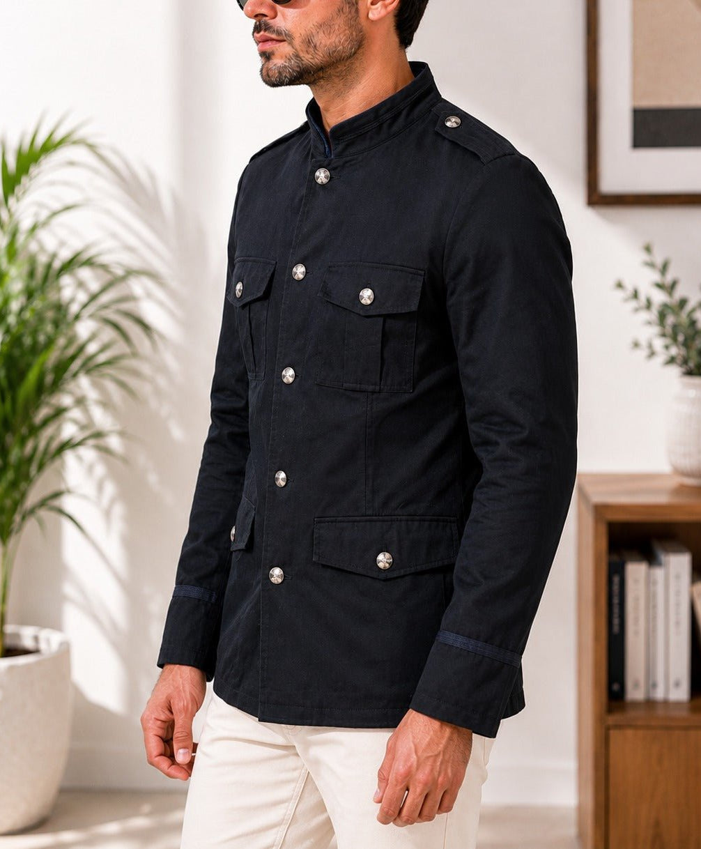 Men's Navy Lined Melton Coat - StylePhase SA