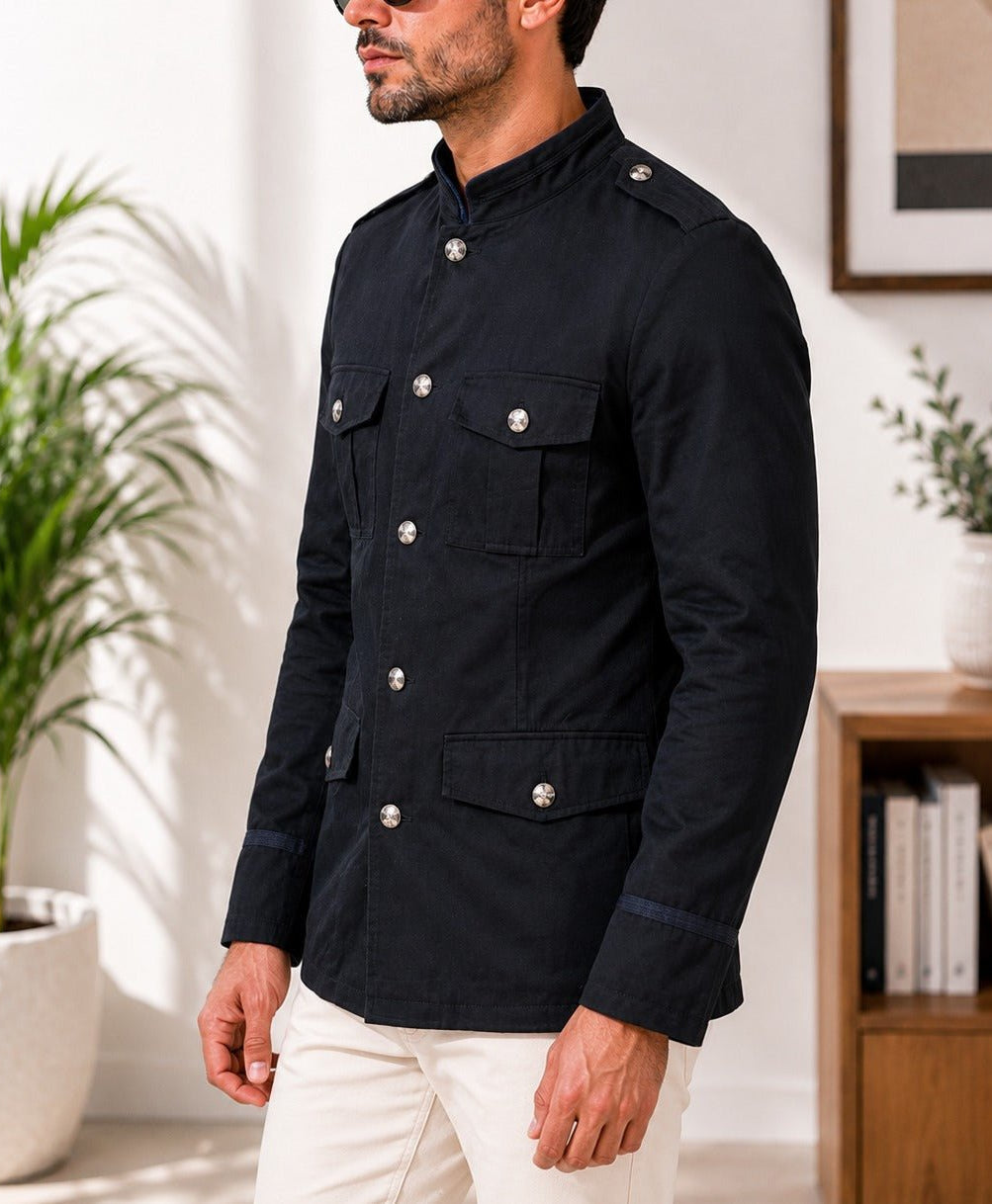Men's Navy Lined Melton Coat - StylePhase SA