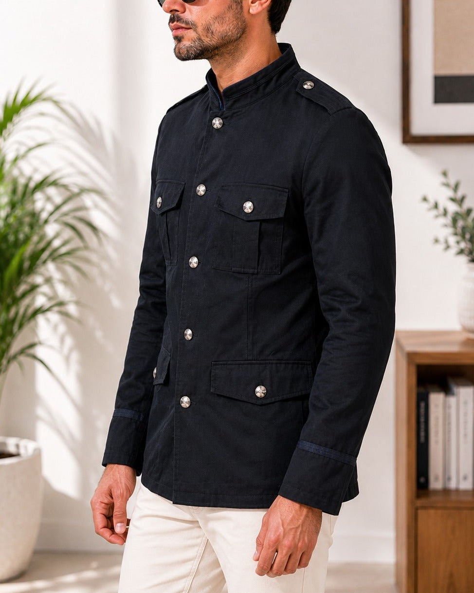 Men's Navy Lined Melton Coat - StylePhase SA
