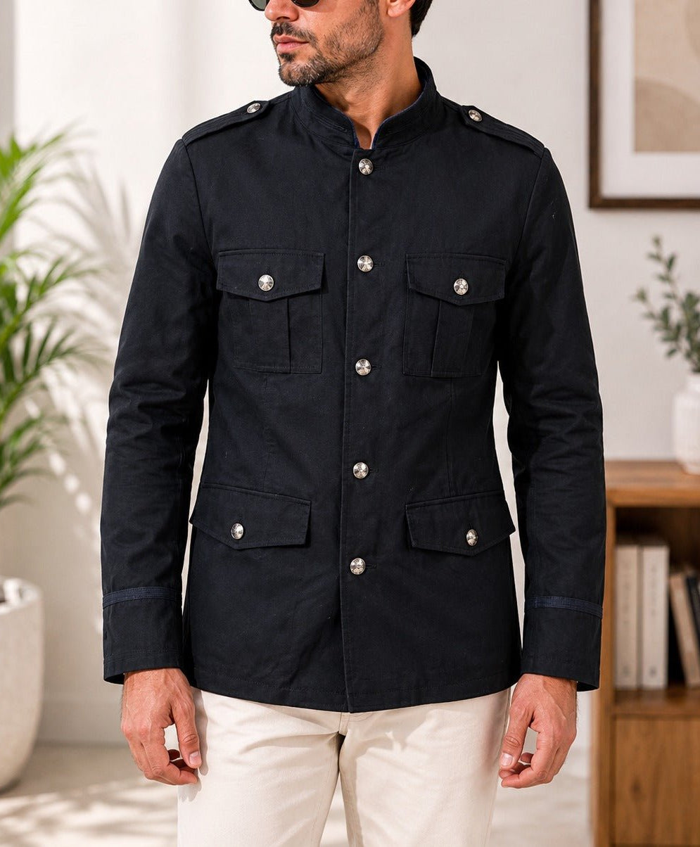 Men's Navy Lined Melton Coat - StylePhase SA
