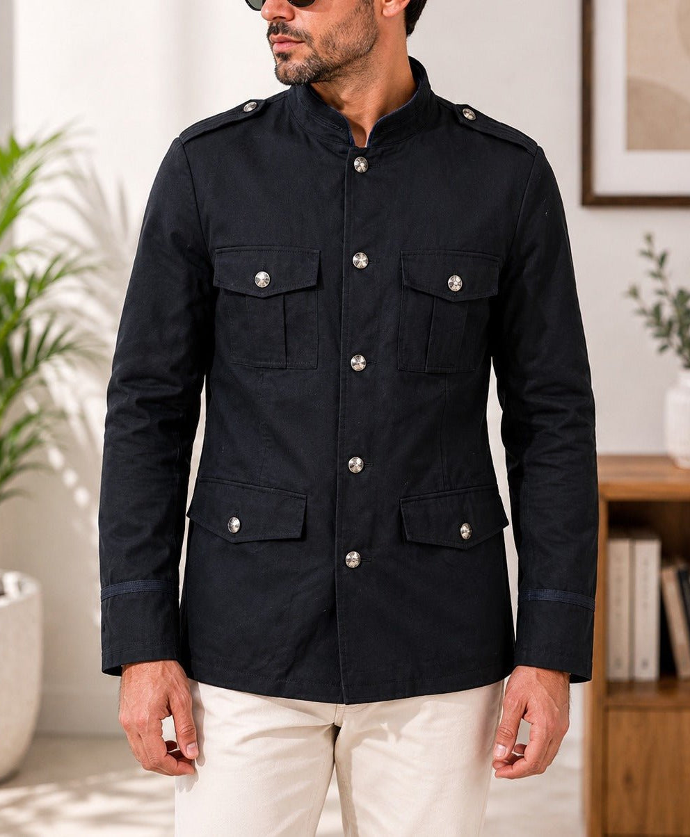 Men's Navy Lined Melton Coat - StylePhase SA