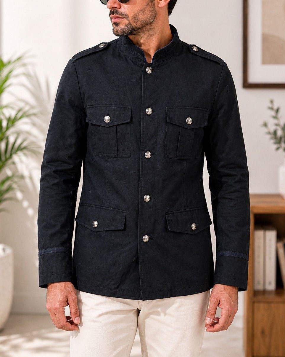 Men's Navy Lined Melton Coat - StylePhase SA