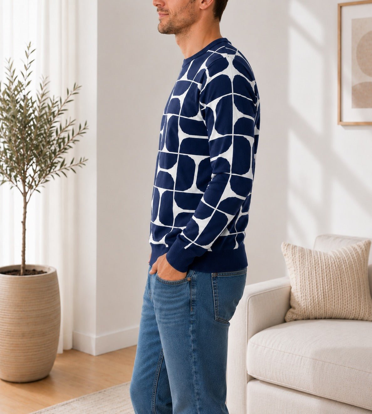 Men's Navy Pattern Jersey - New Feeling - StylePhase SA