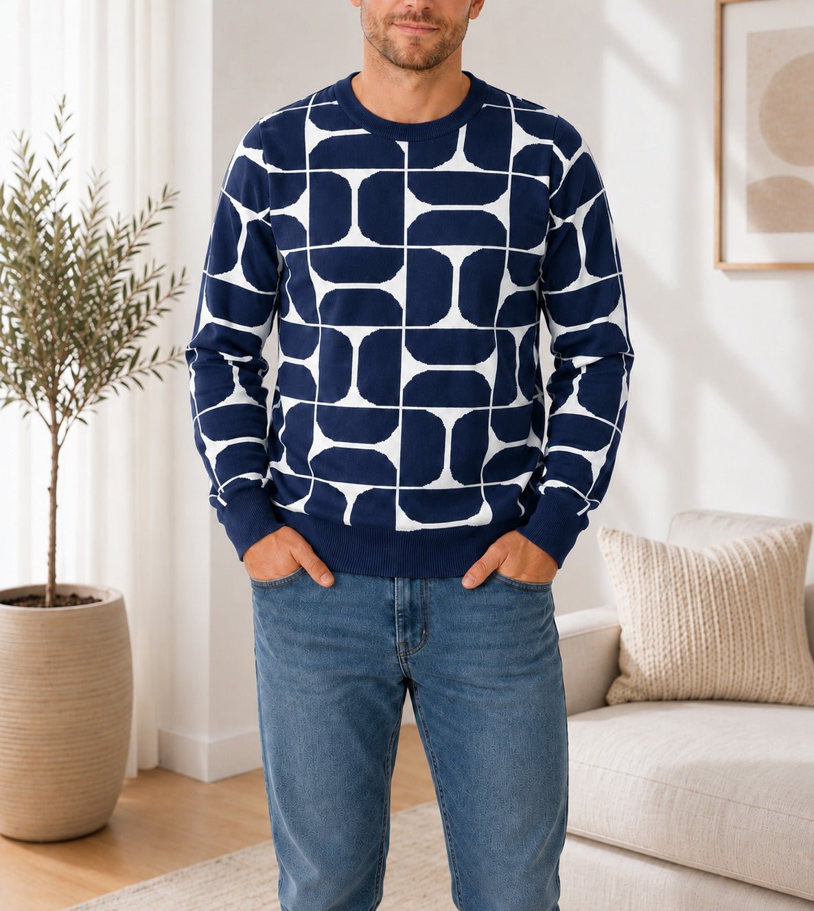 Men's Navy Pattern Jersey - New Feeling - StylePhase SA
