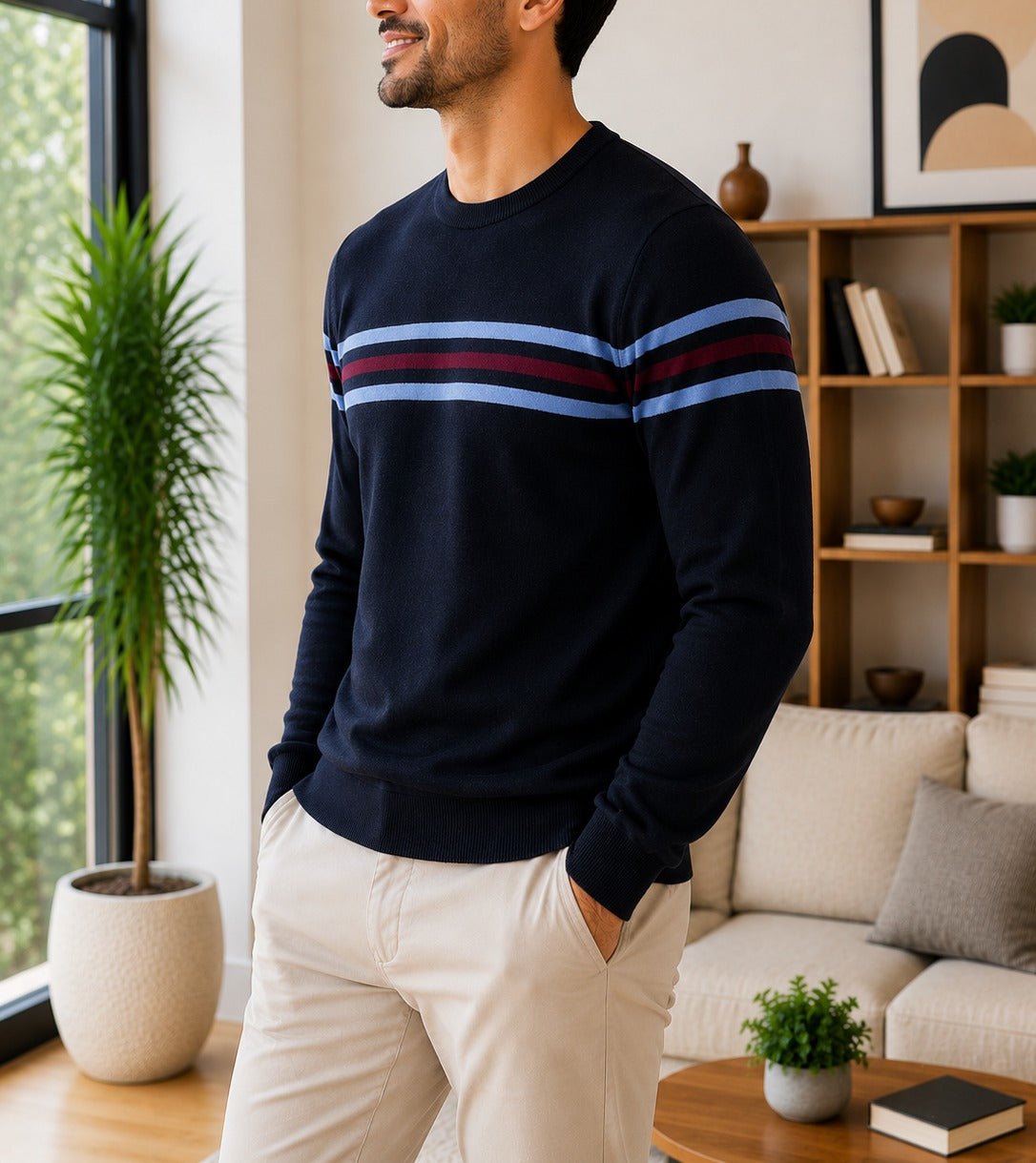 Men's Navy Stripe Knit Jersey - StylePhase SA