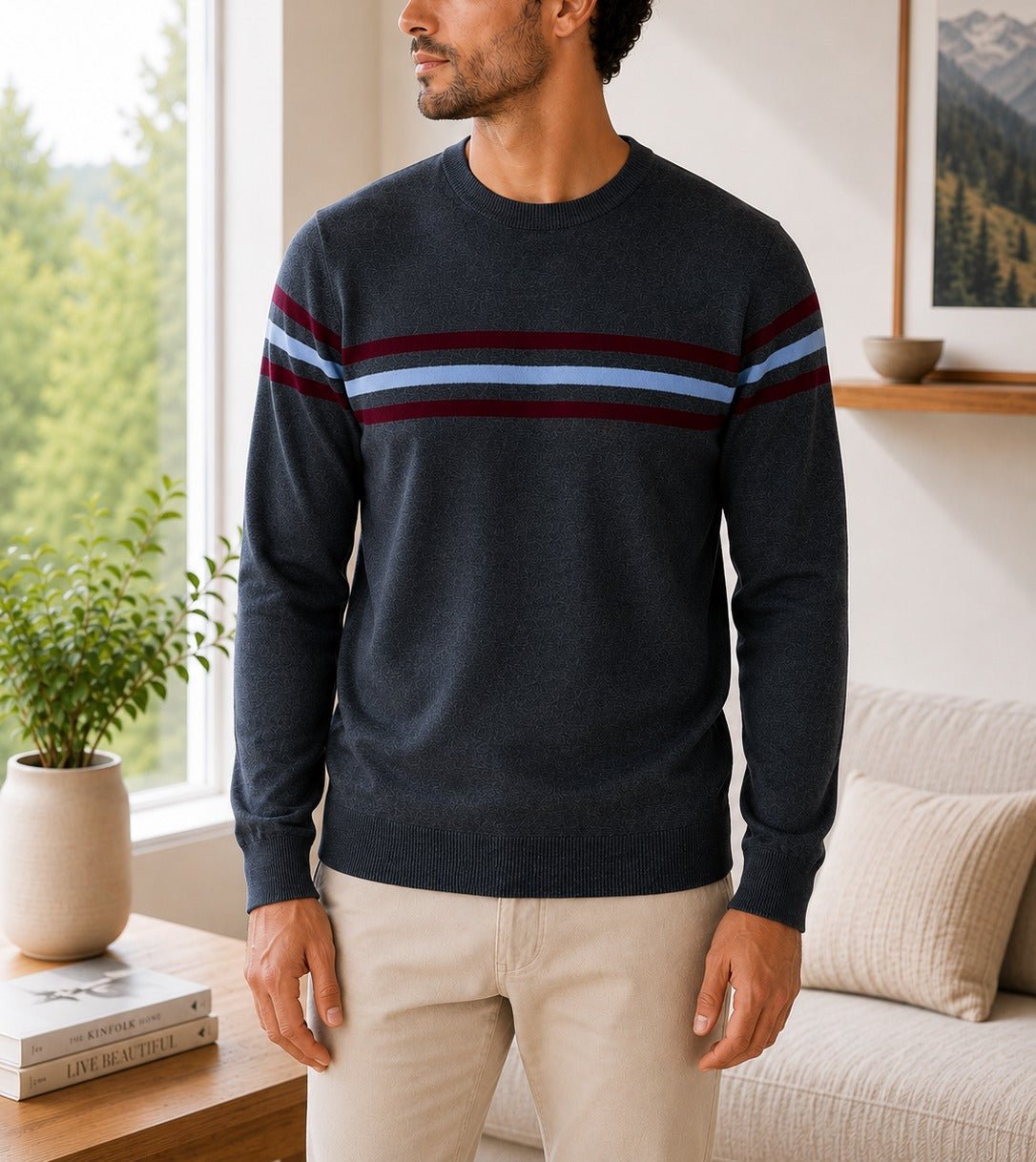 Men's Navy Stripe Knit Jersey - StylePhase SA