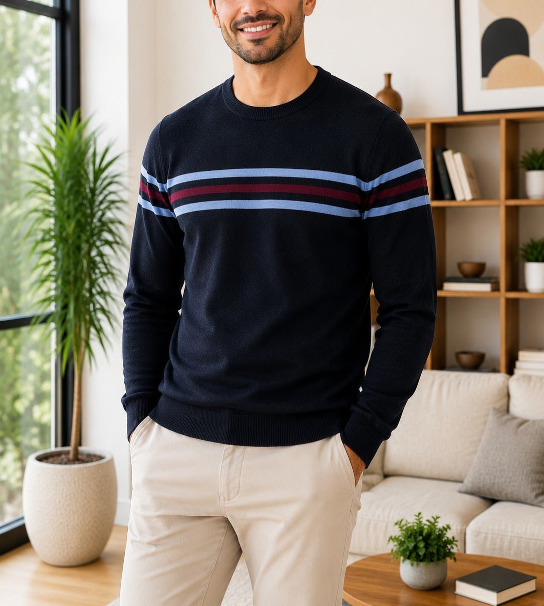 Men's Navy Stripe Knit Jersey - StylePhase SA
