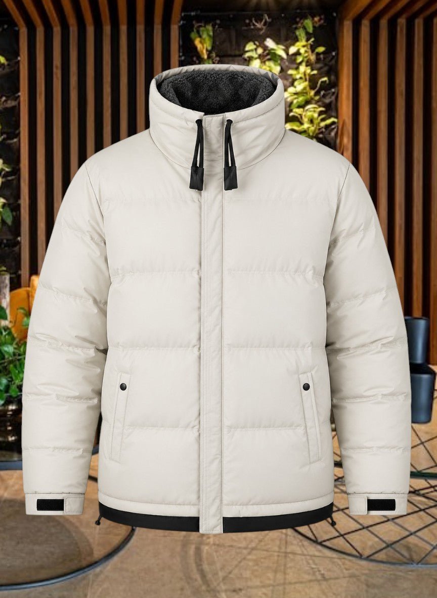 Mens Off White Neck Fleece Puffer Pocket Jacket - StylePhase SA