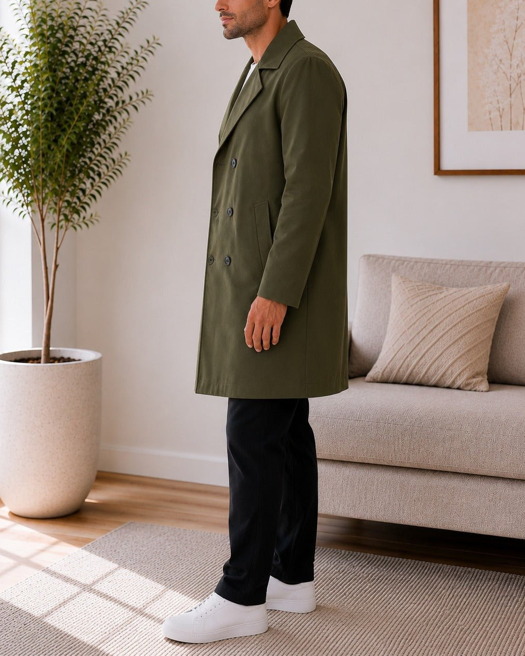 Mens Olive Green Lined Melton Coat - StylePhase SA