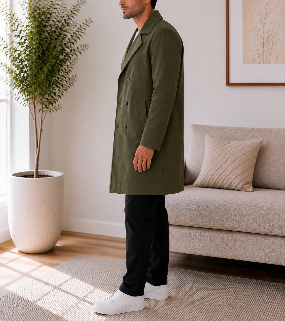 Mens Olive Green Lined Melton Coat - StylePhase SA