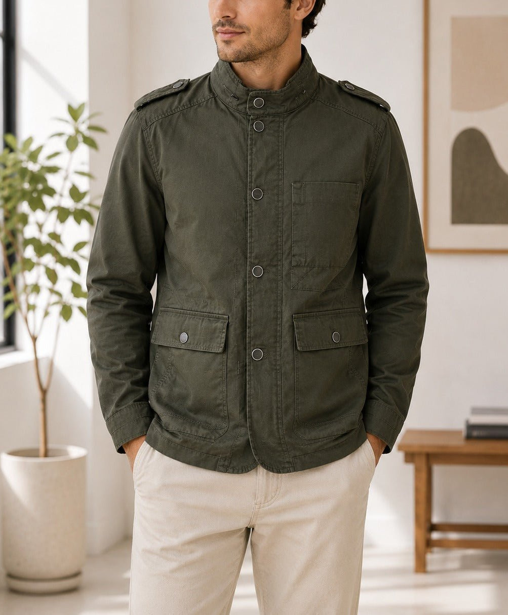 Mens Olive Pocket Front Jacket - StylePhase SA