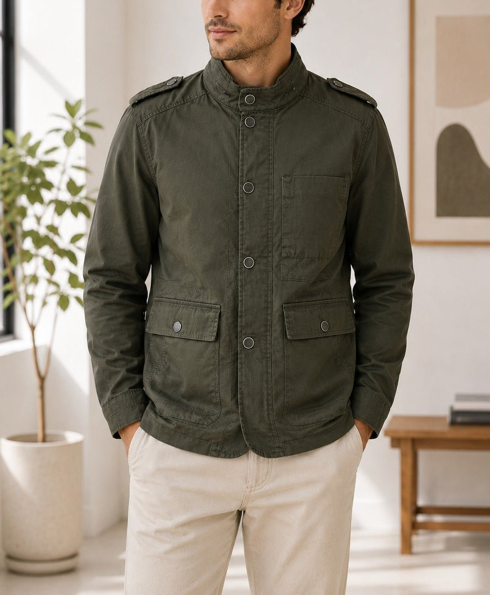 Mens Olive Pocket Front Jacket - StylePhase SA