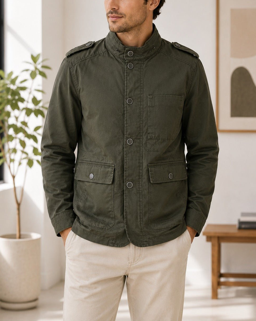 Mens Olive Pocket Front Jacket - StylePhase SA