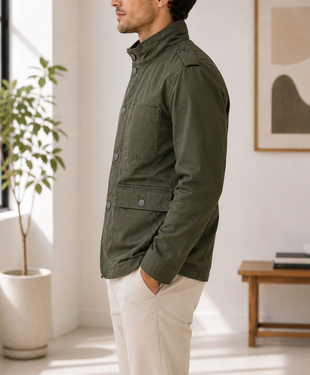 Mens Olive Pocket Front Jacket - StylePhase SA