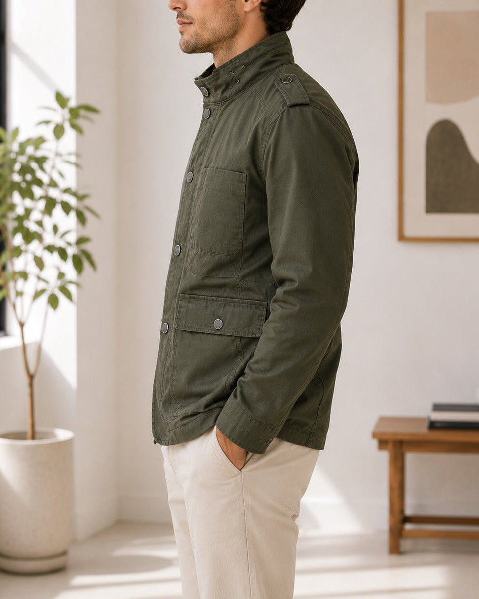 Mens Olive Pocket Front Jacket - StylePhase SA