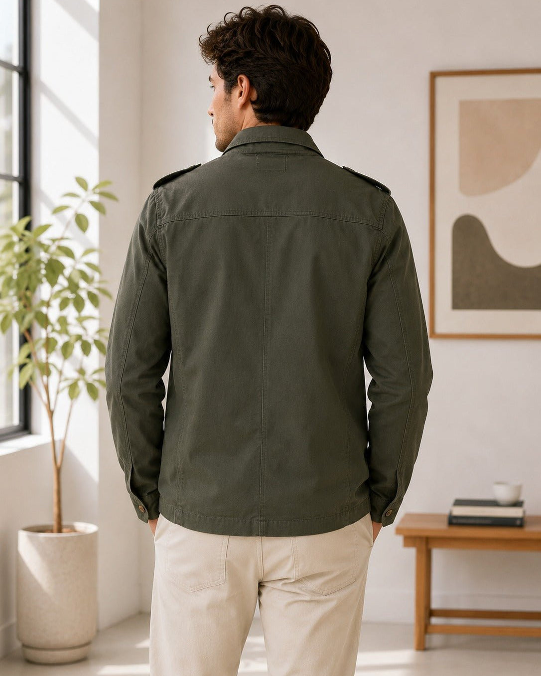 Mens Olive Pocket Front Jacket - StylePhase SA