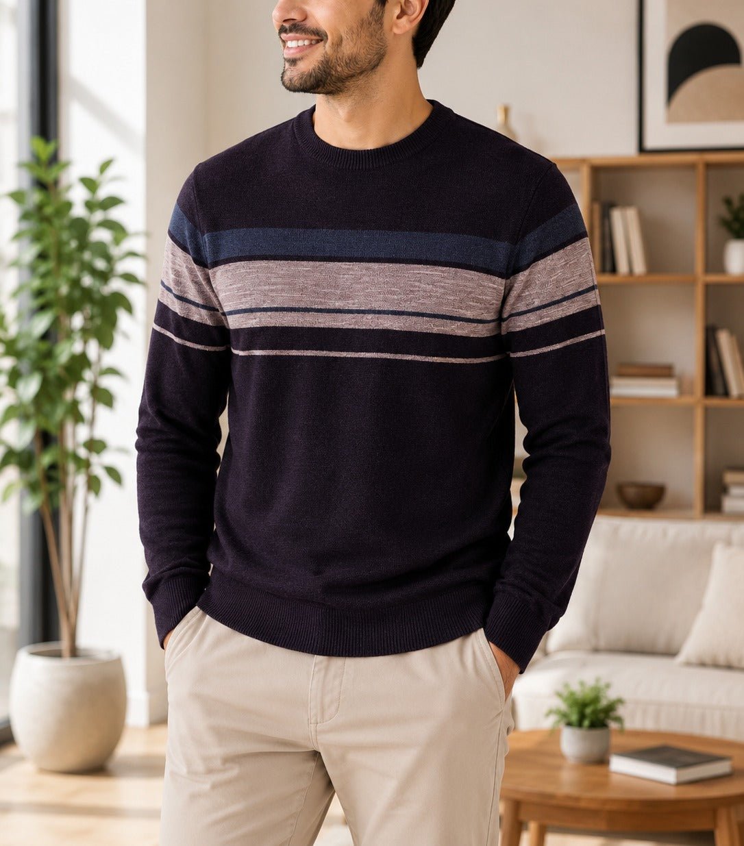 Men's Purple And Pink Stripe Knit Jersey - StylePhase SA