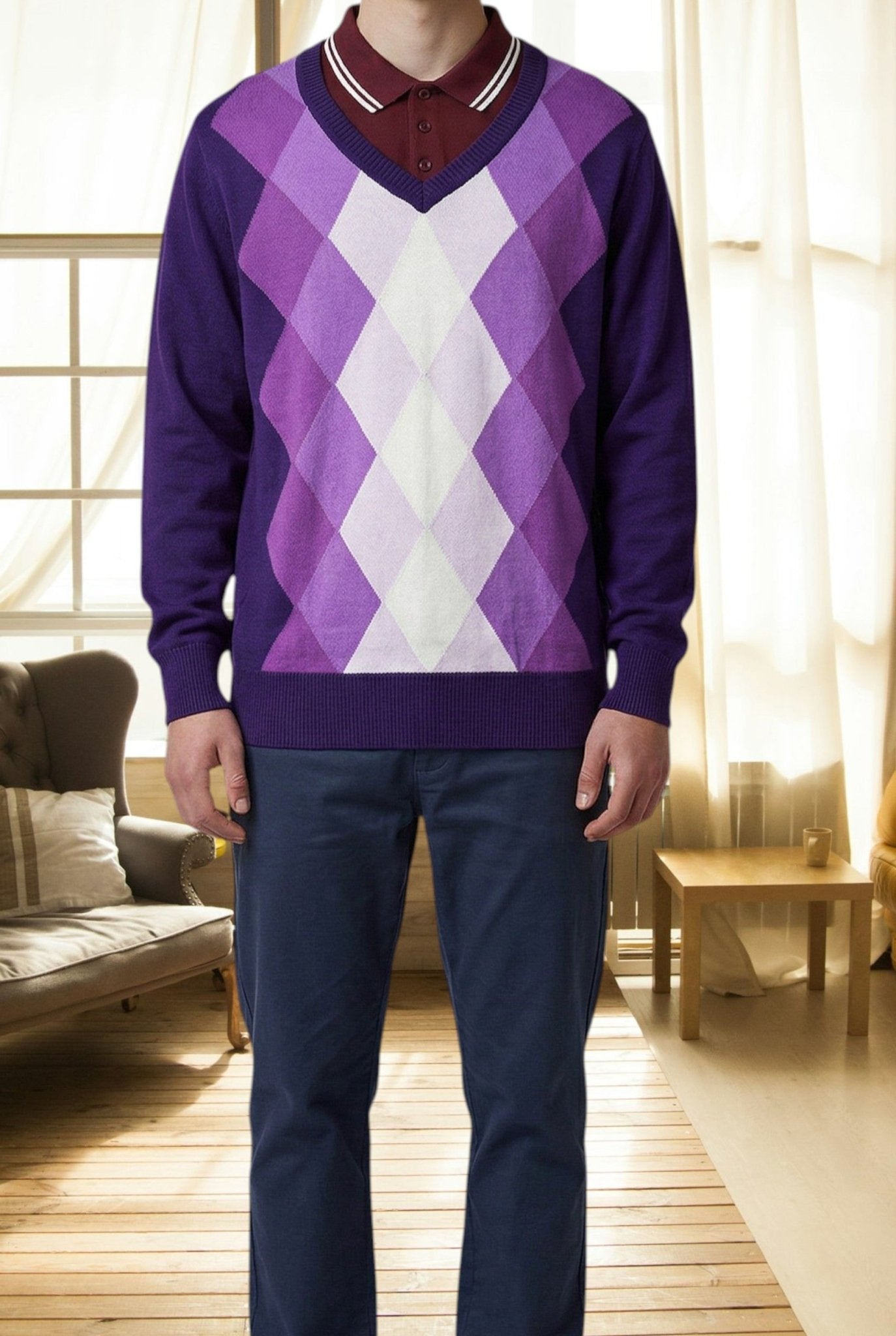 Mens Purple Diamond Print Sweater - StylePhase SA