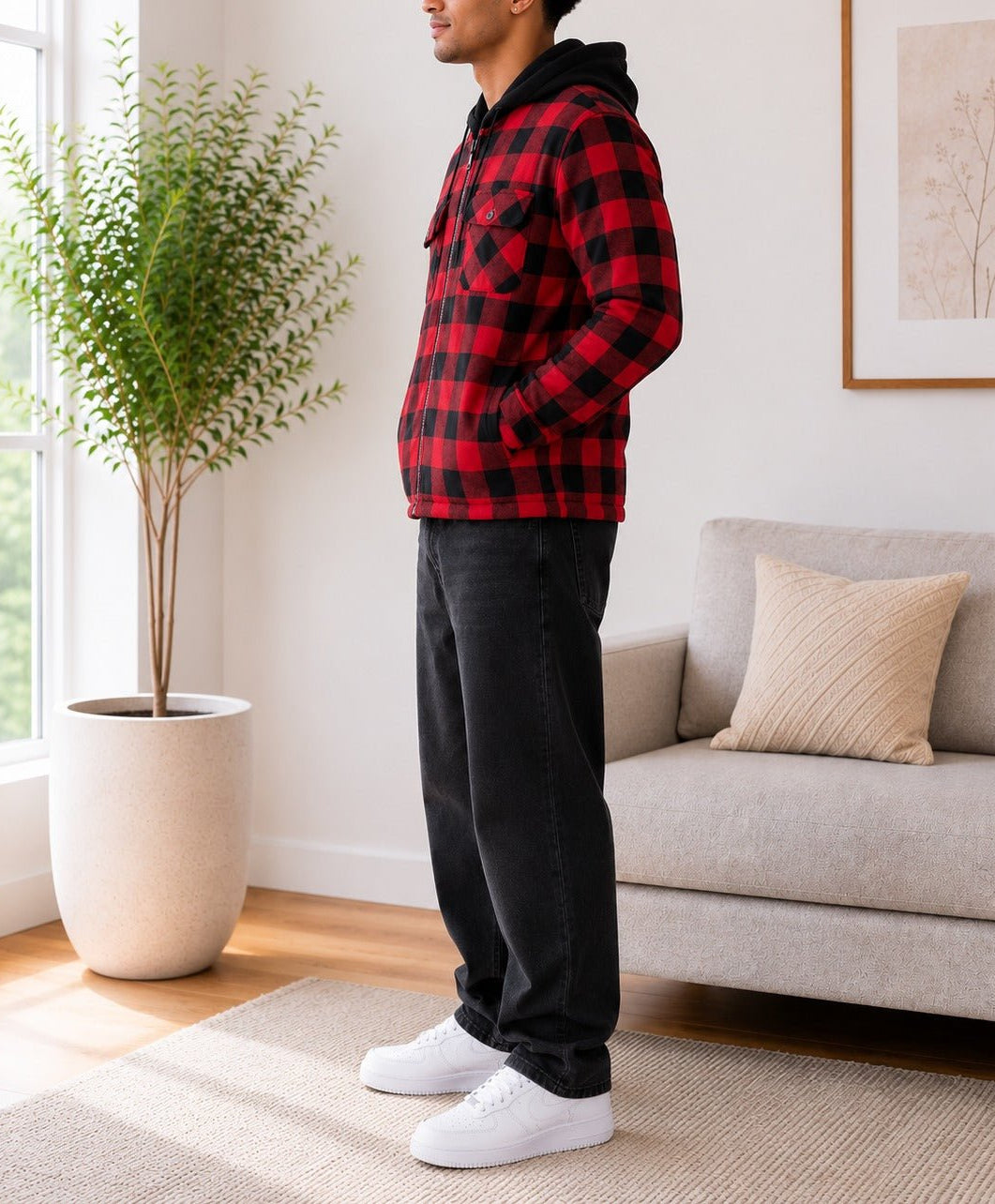 Men's Red & Black Wool inner Zip Shacket - StylePhase SA