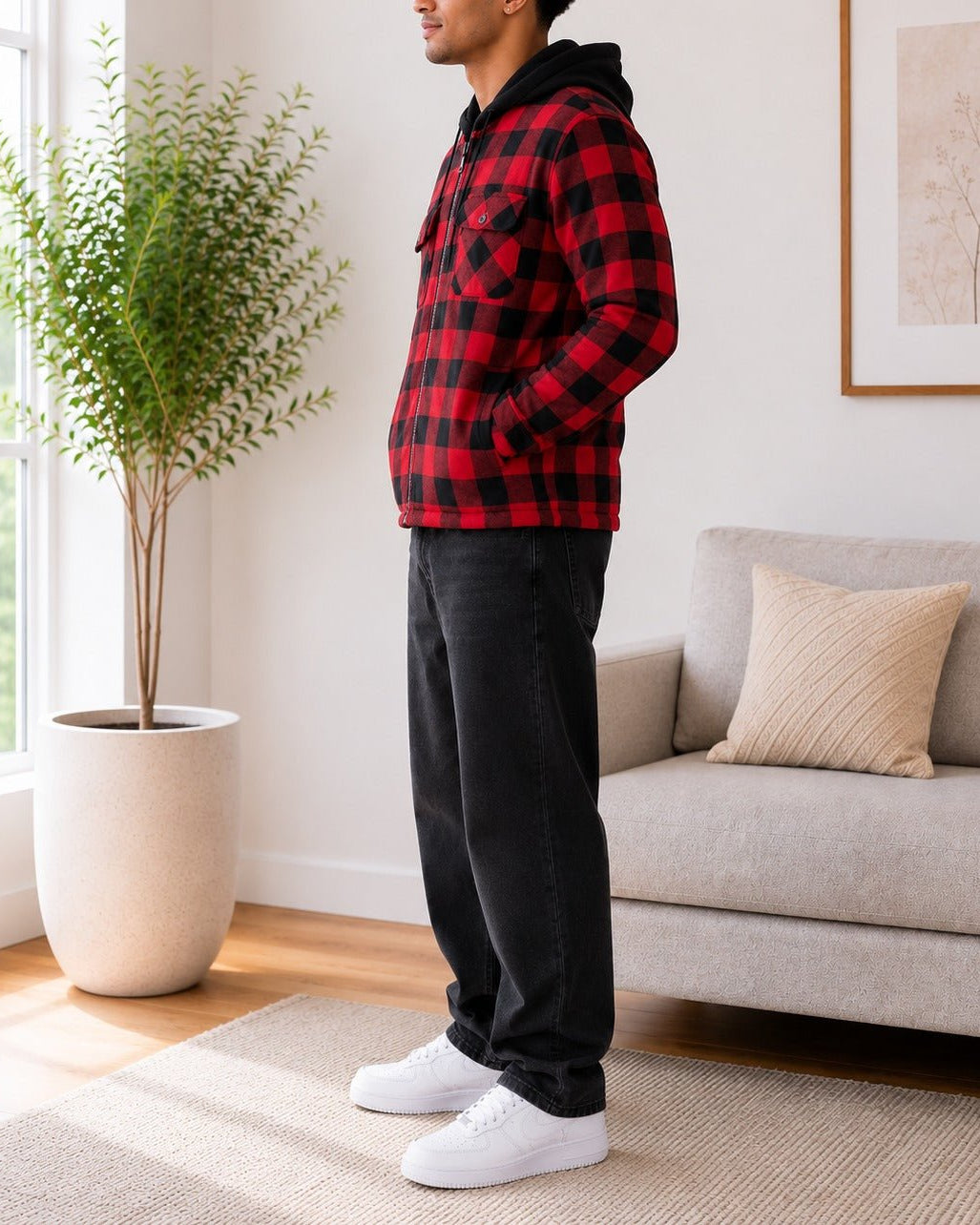Men's Red & Black Wool inner Zip Shacket - StylePhase SA