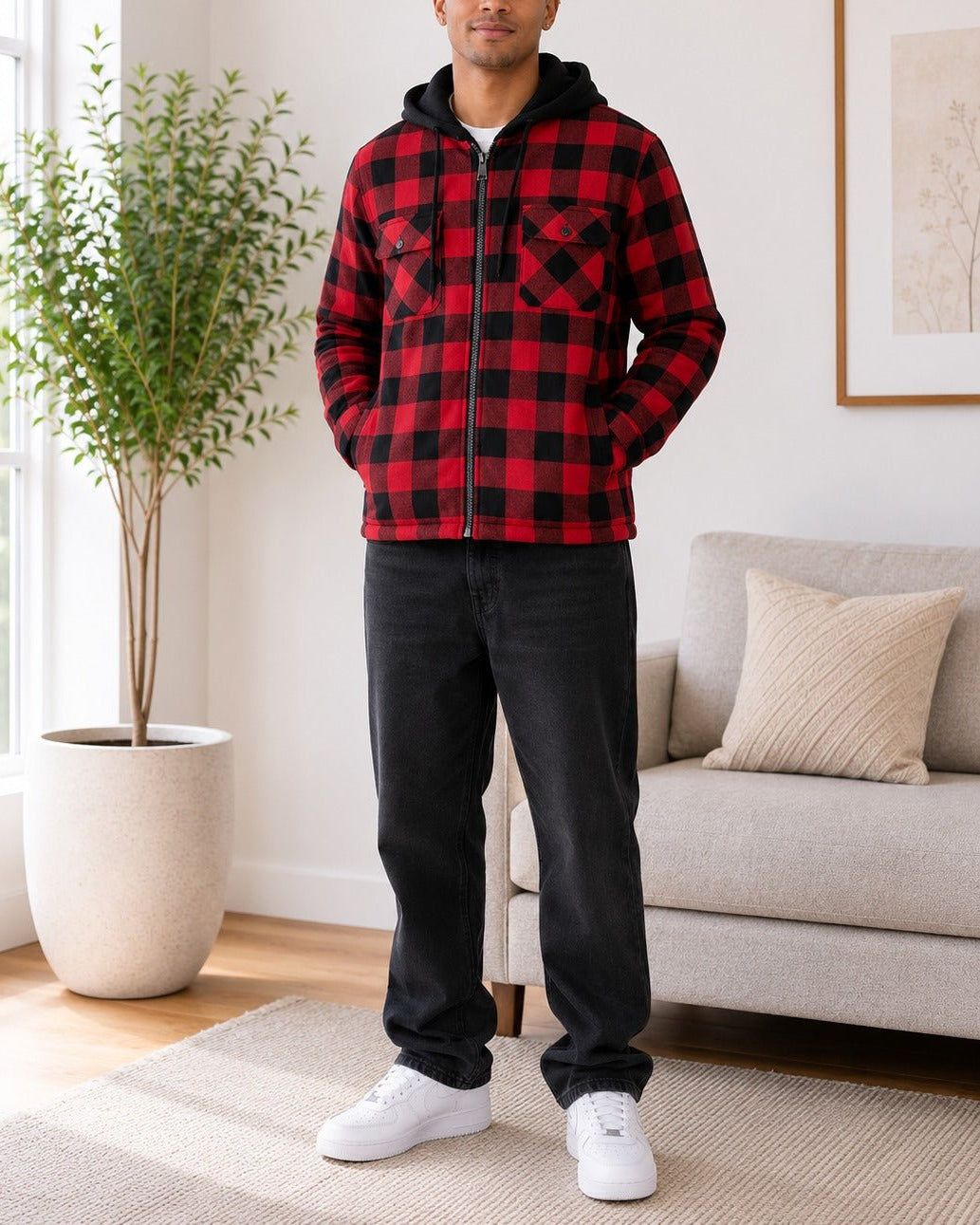 Men's Red & Black Wool inner Zip Shacket - StylePhase SA