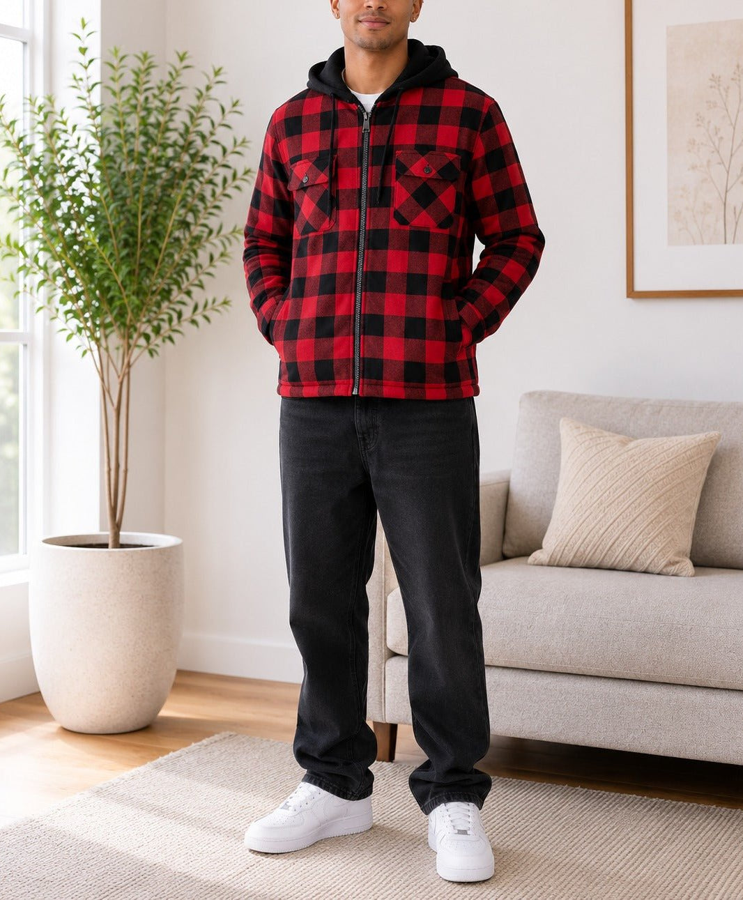 Men's Red & Black Wool inner Zip Shacket - StylePhase SA