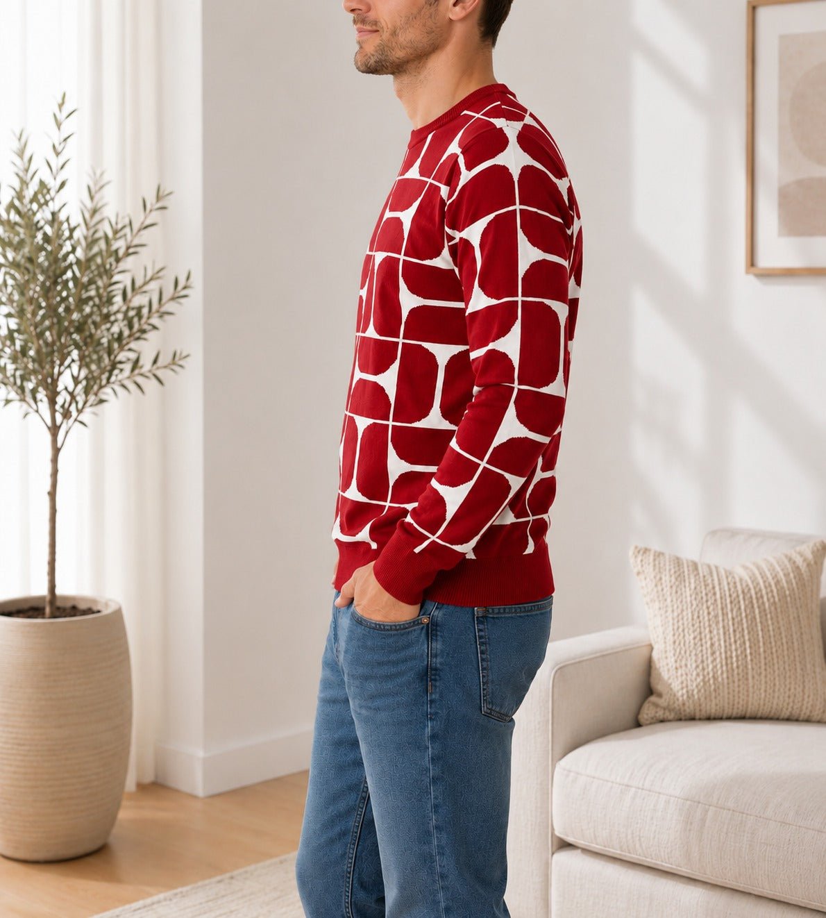 Men's Red Pattern Jersey - New Feeling - StylePhase SA