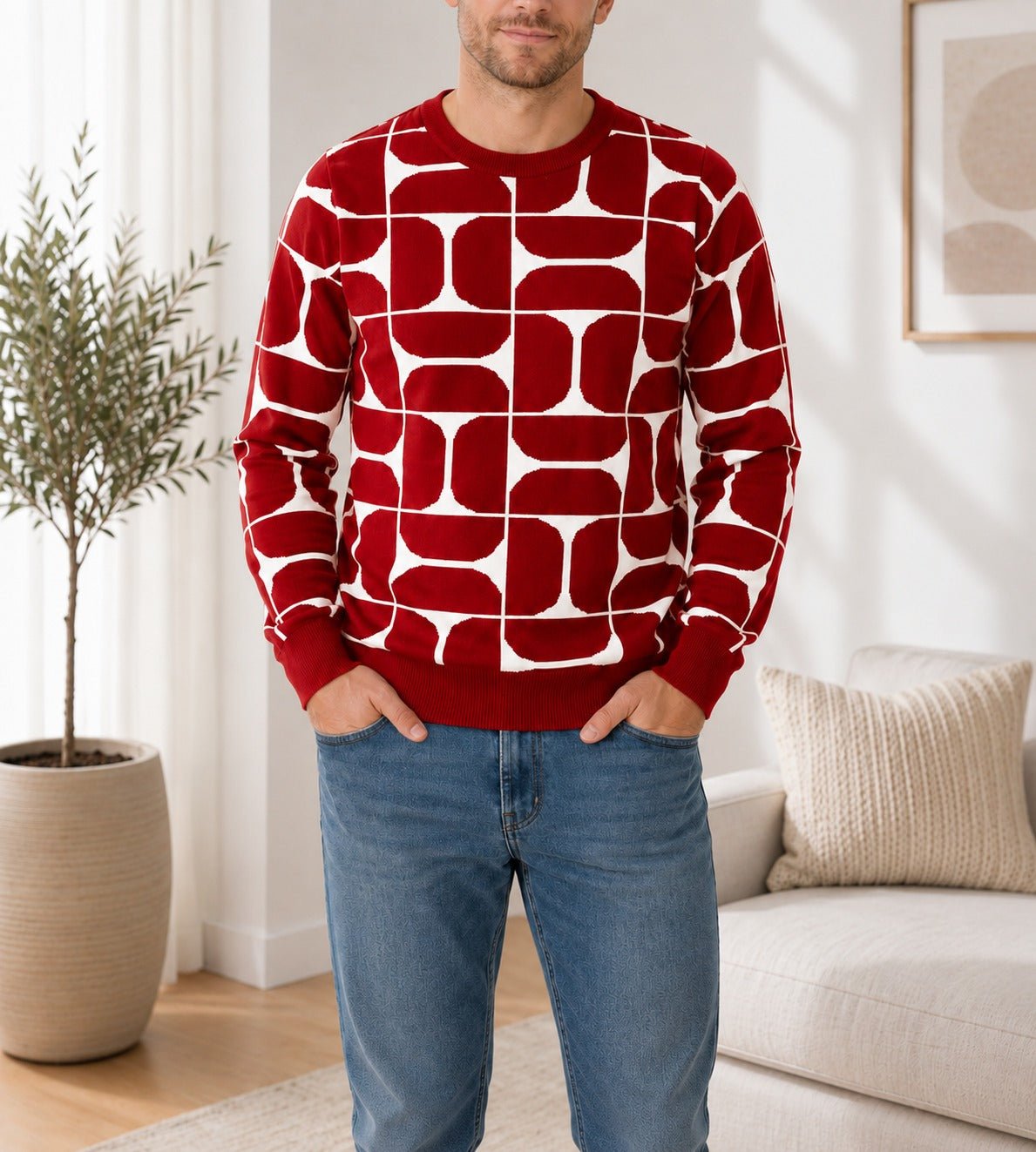 Men's Red Pattern Jersey - New Feeling - StylePhase SA