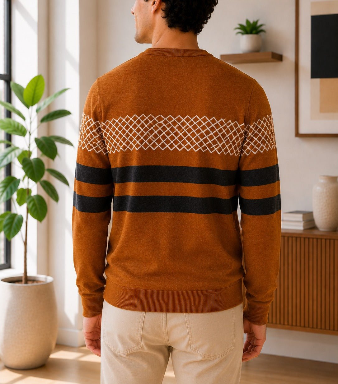 Men's Rust Diamond Stripe Knit Jersey - StylePhase SA