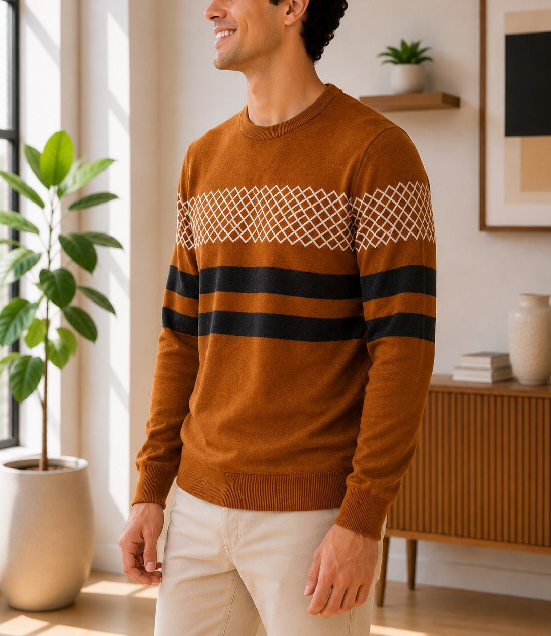 Men's Rust Printed Knit Jersey - StylePhase SA