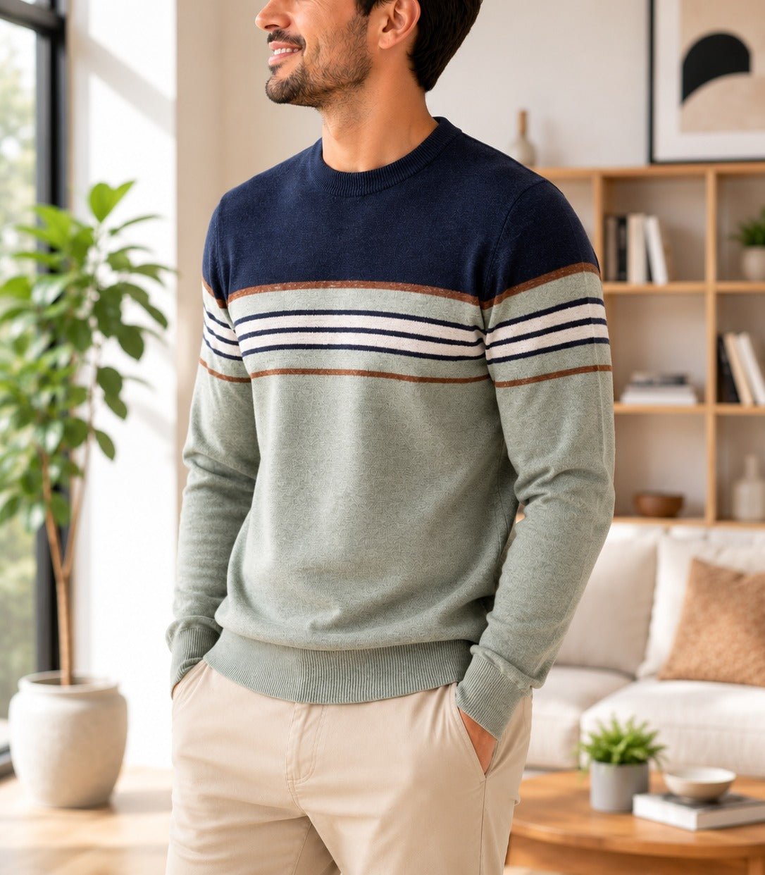 Men's Sage And Blue Stripe Knit Jersey - StylePhase SA