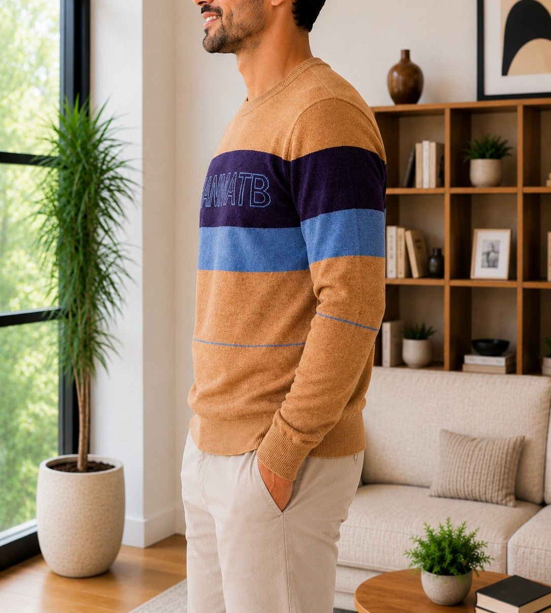Men's Sandstone Stripe Printed Knit Jersey - StylePhase SA