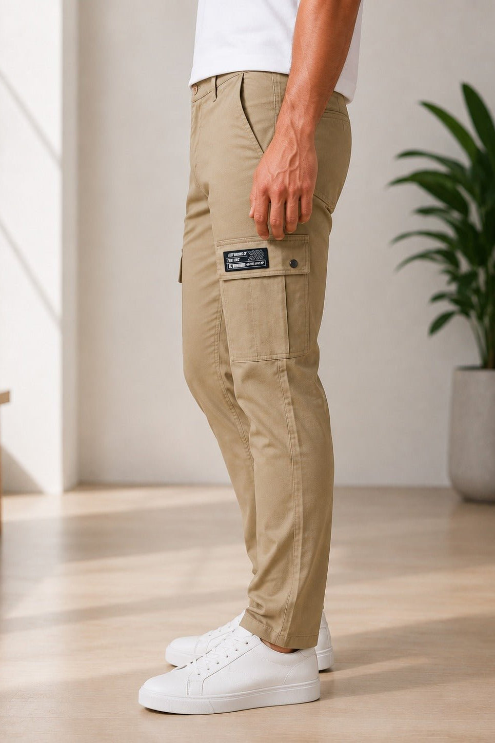 Men's Slim Fit Khaki Cargo Pants - StylePhase SA