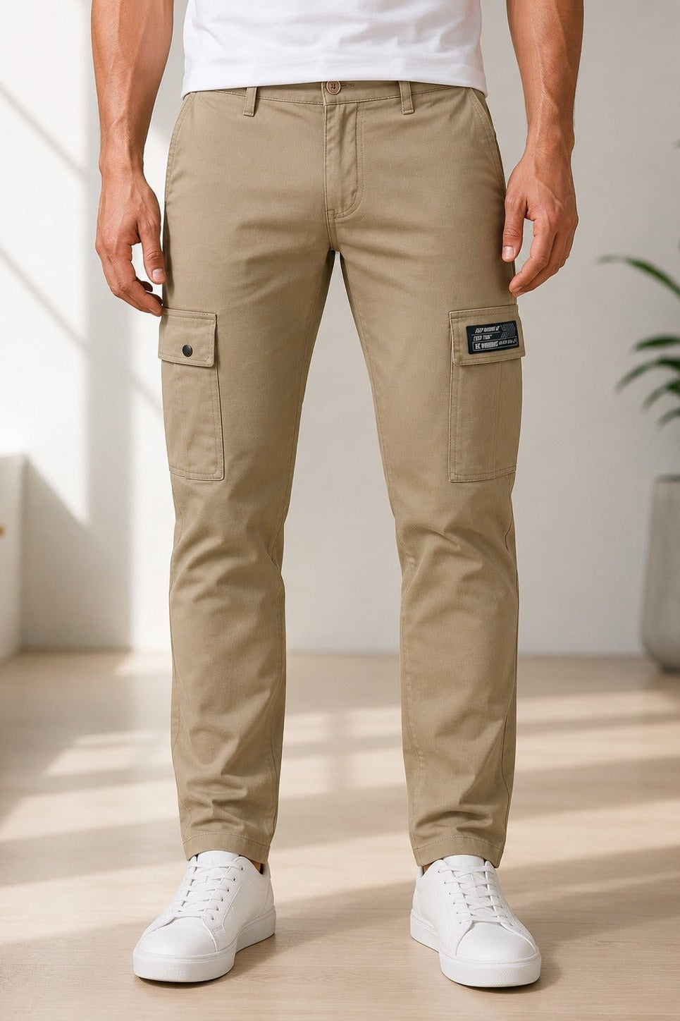 Men's Slim Fit Khaki Cargo Pants - StylePhase SA