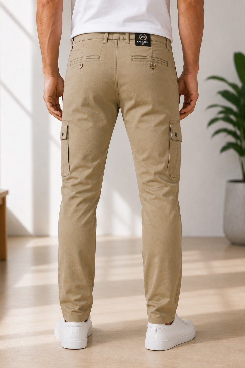 Men's Slim Fit Khaki Cargo Pants - StylePhase SA