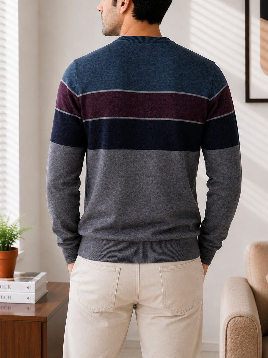 Men's Stripped Grey And Blue Knit Jersey - StylePhase SA