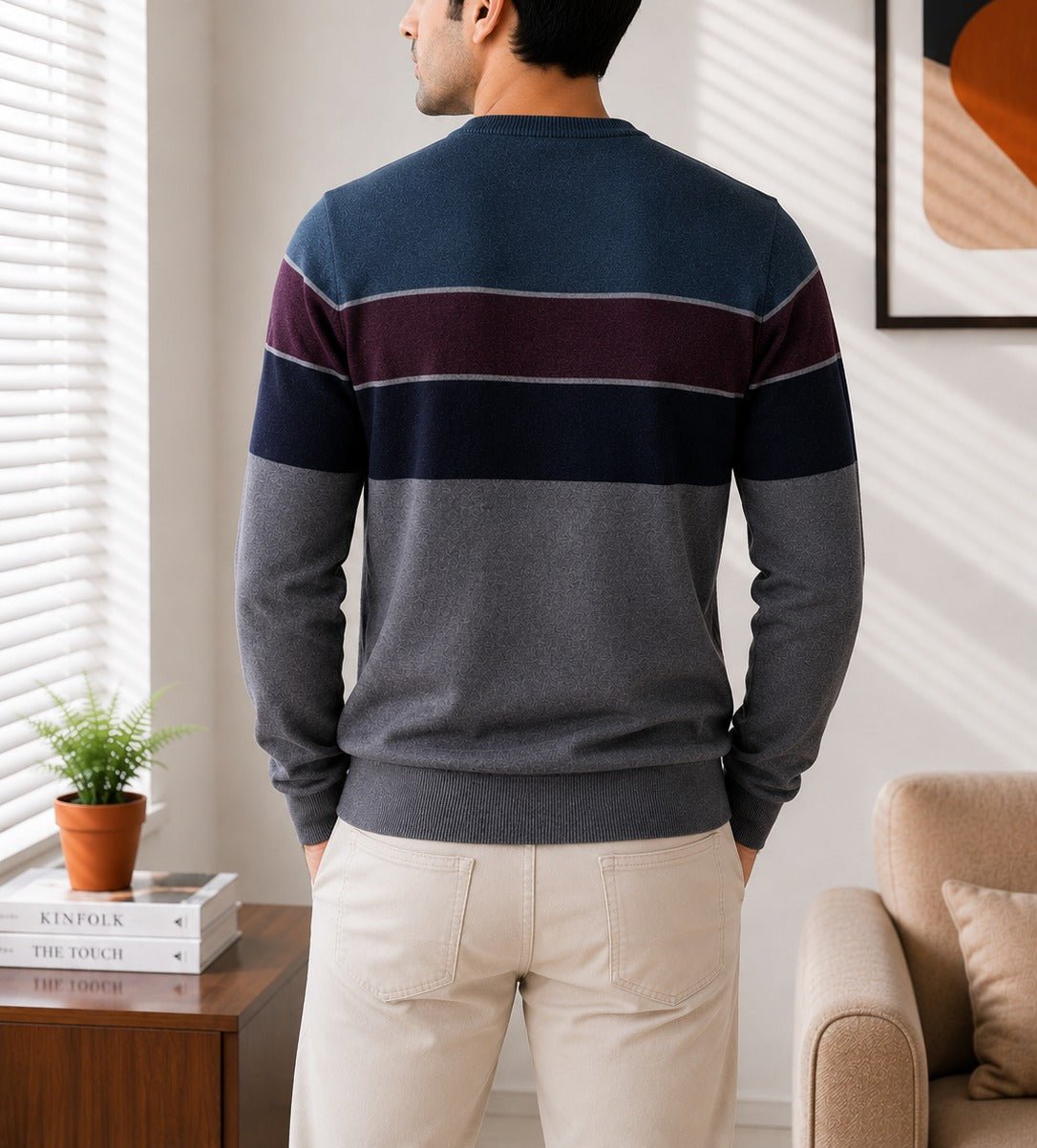 Men's Stripped Grey And Blue Knit Jersey - StylePhase SA