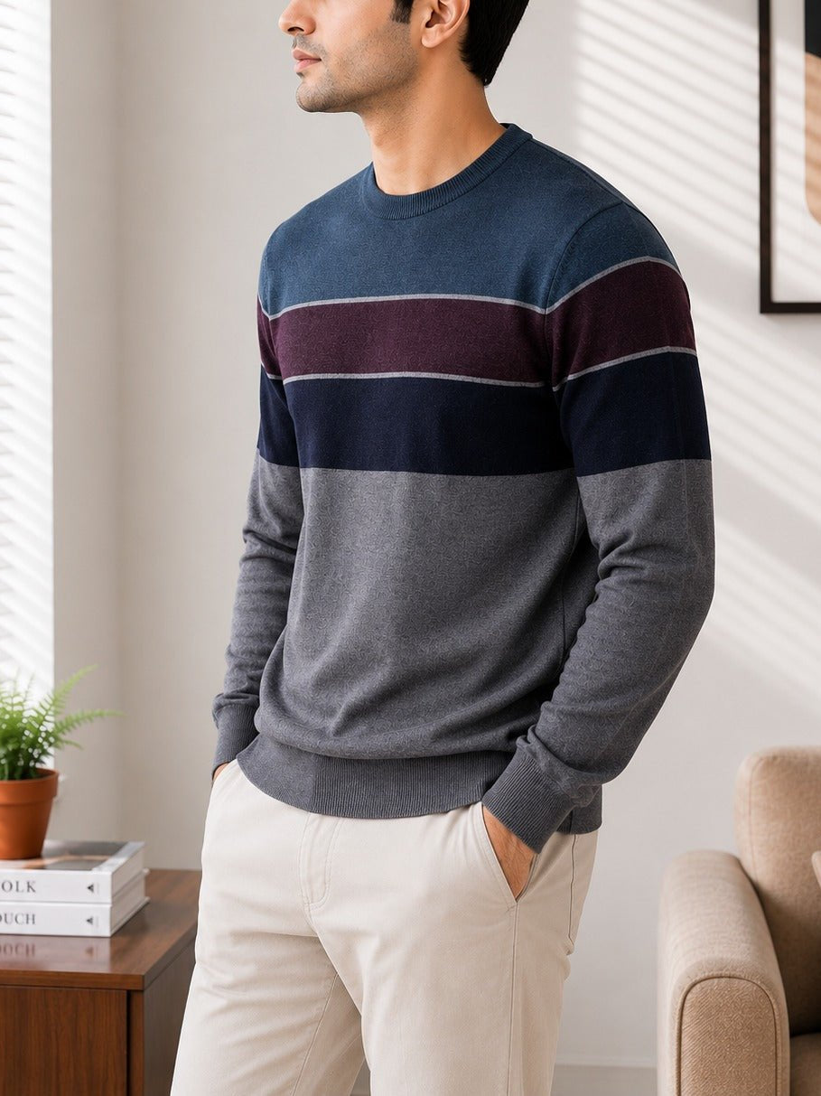 Men's Stripped Grey And Blue Knit Jersey - StylePhase SA