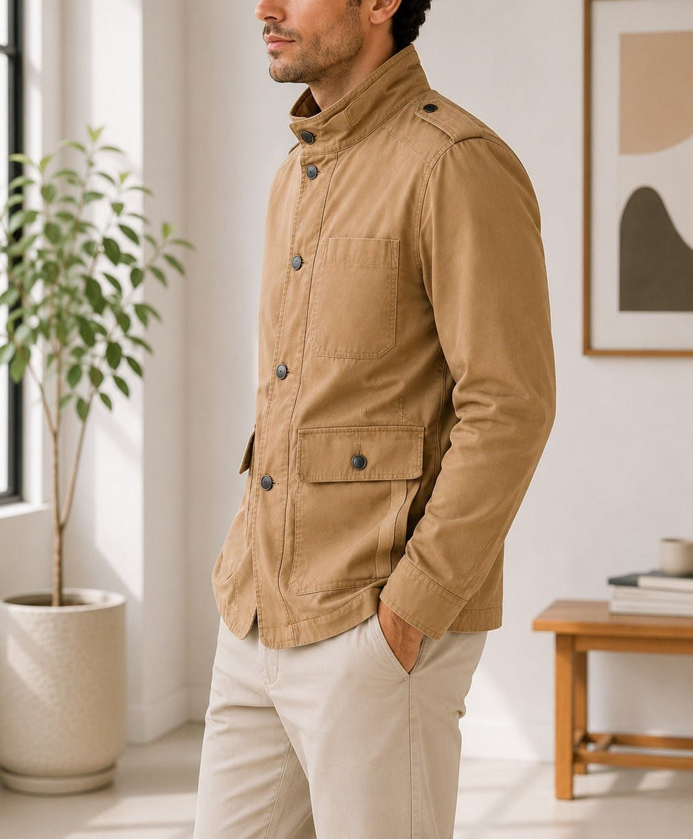 Mens Tan Pocket Front Jacket - StylePhase SA