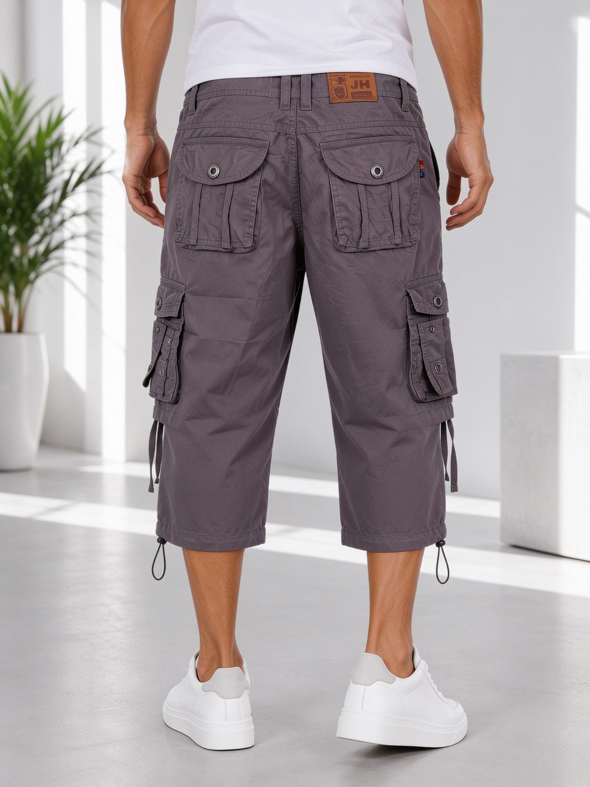 Men's Warm Grey Multi-Pocket 3/4 Cargo Shorts - StylePhase SA