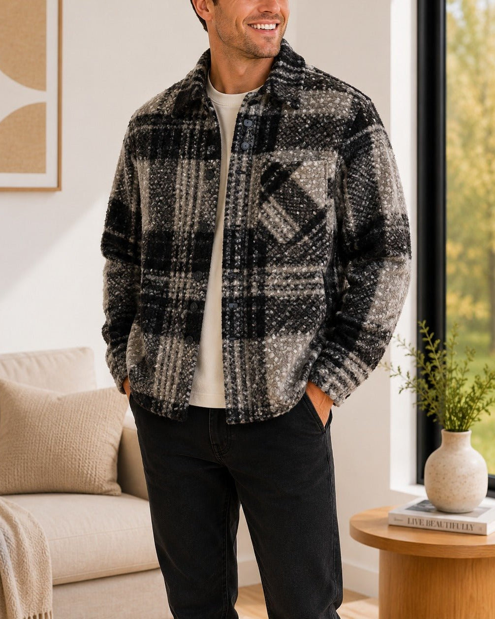 Men's wool Check Shacket - StylePhase SA