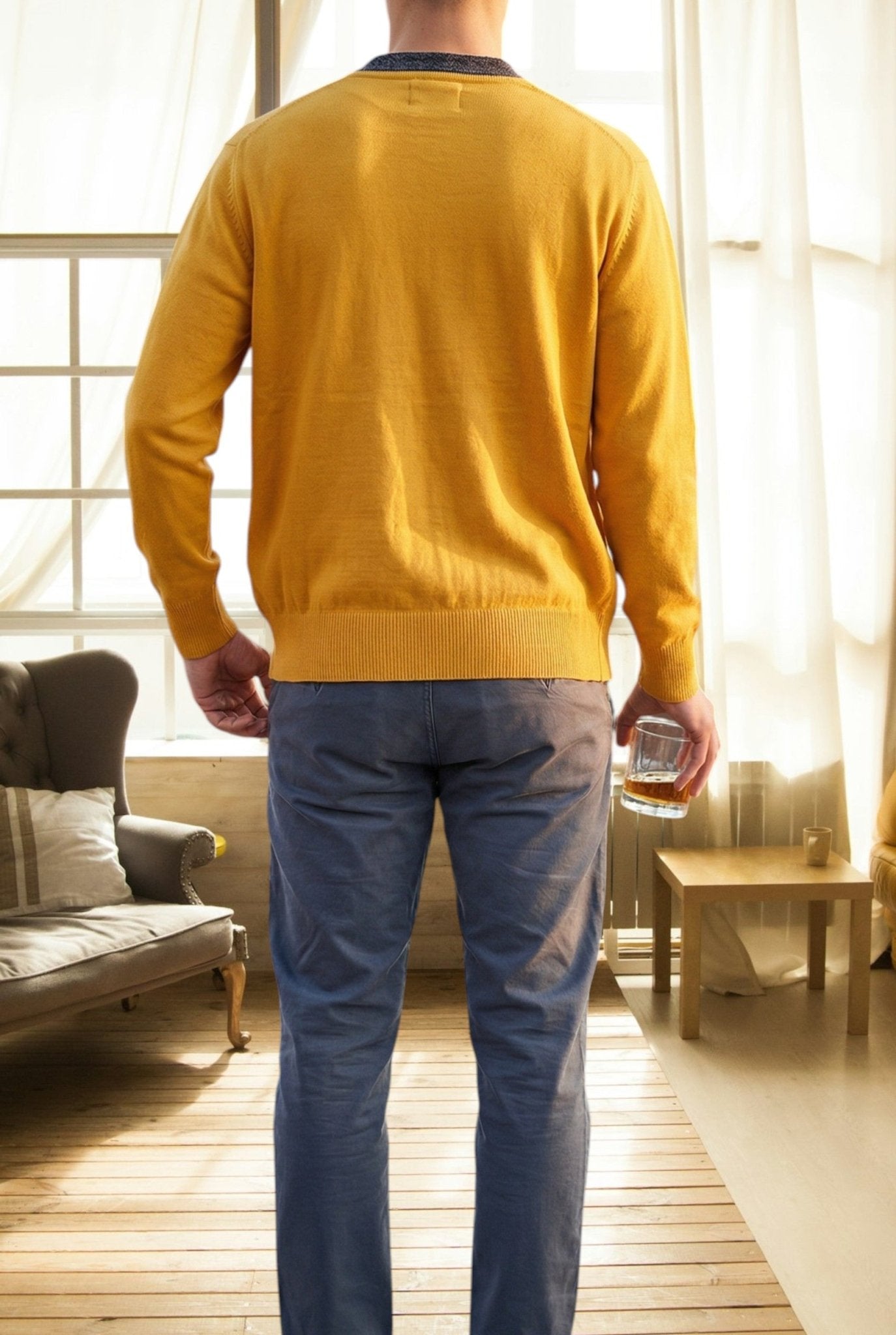 Mens Yellow Diamond Print Sweater - StylePhase SA