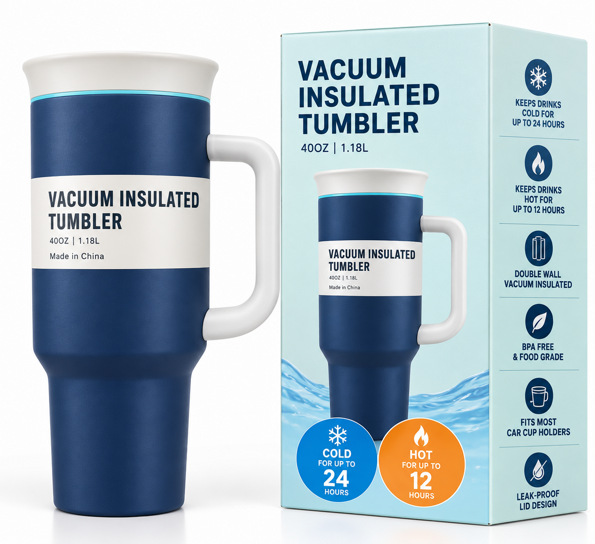 Navy blue insulated tumbler with box