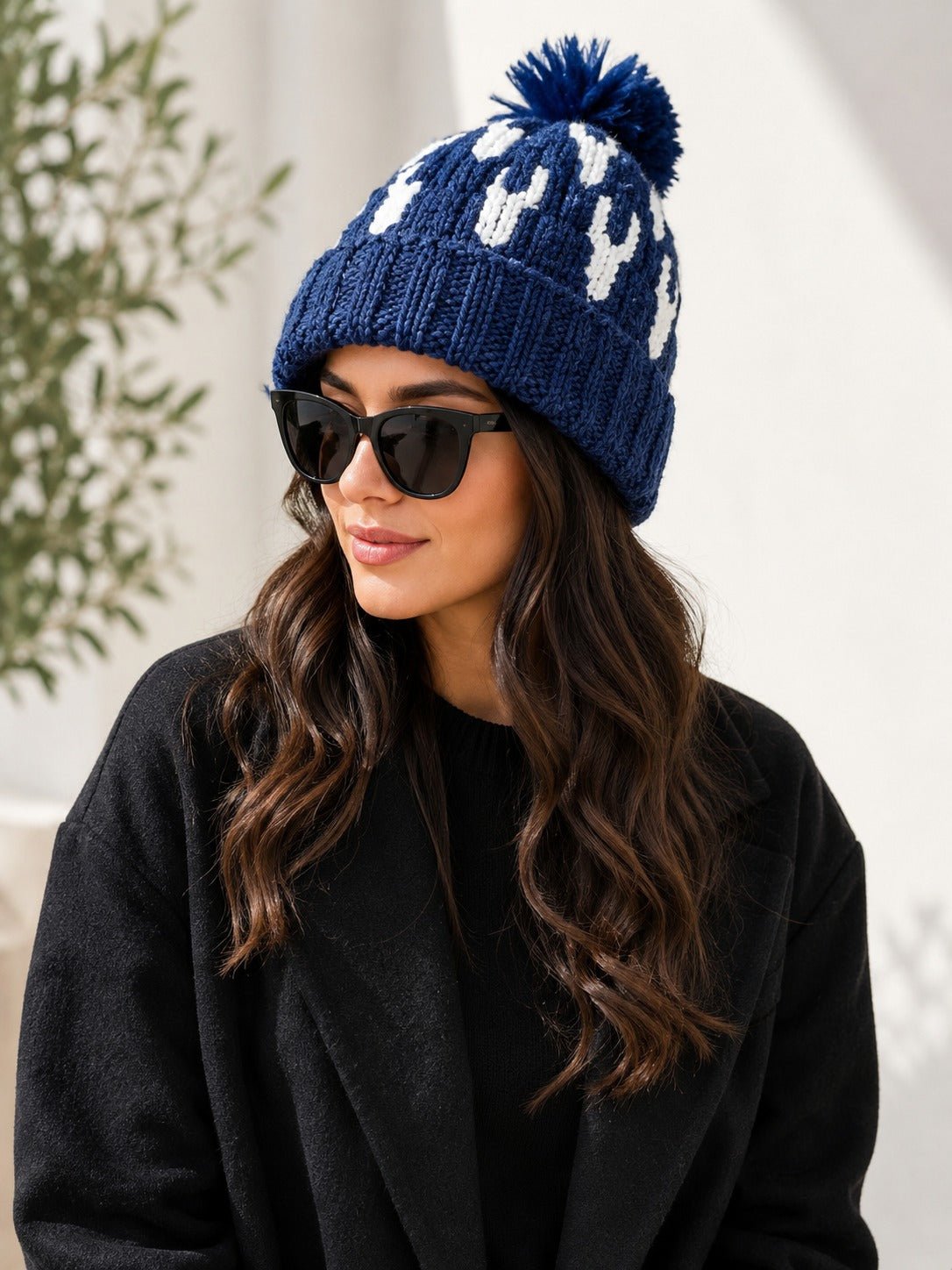 Navy Fluffy Faux Fur Pom Pom Beanie - StylePhase SA