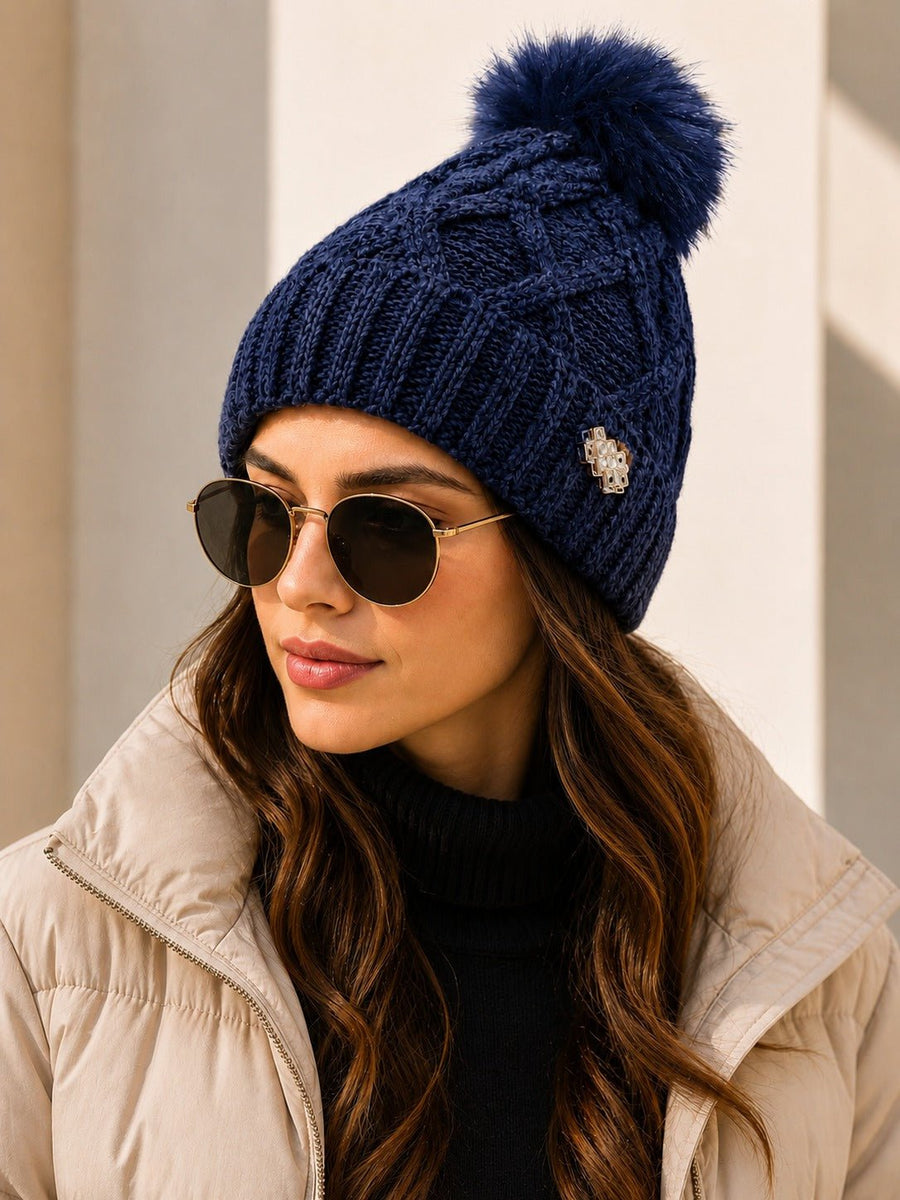 Navy Winter Pom Pom Beanies – StylePhase SA