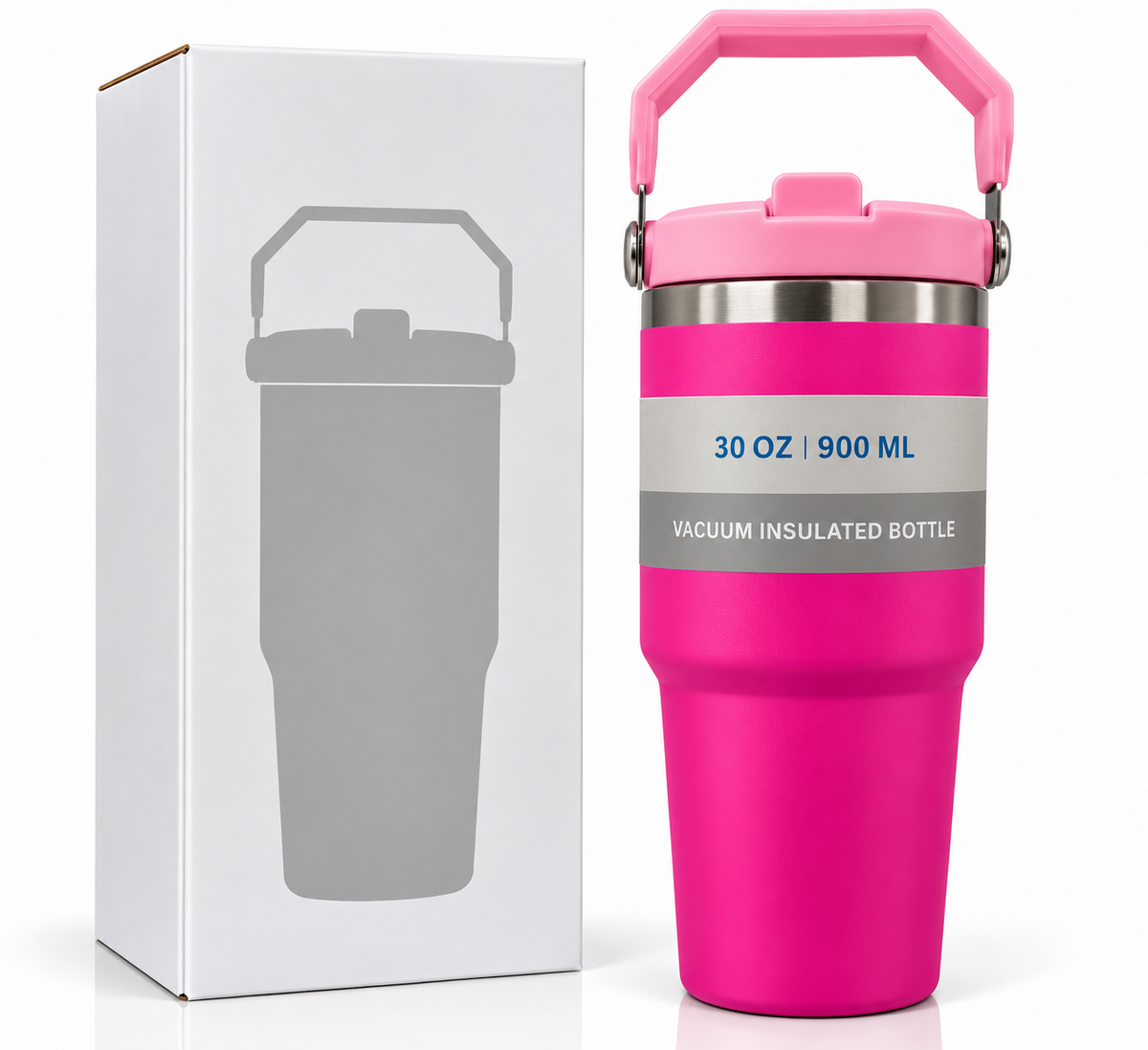 Pink 900ml insulated bottle with packaging