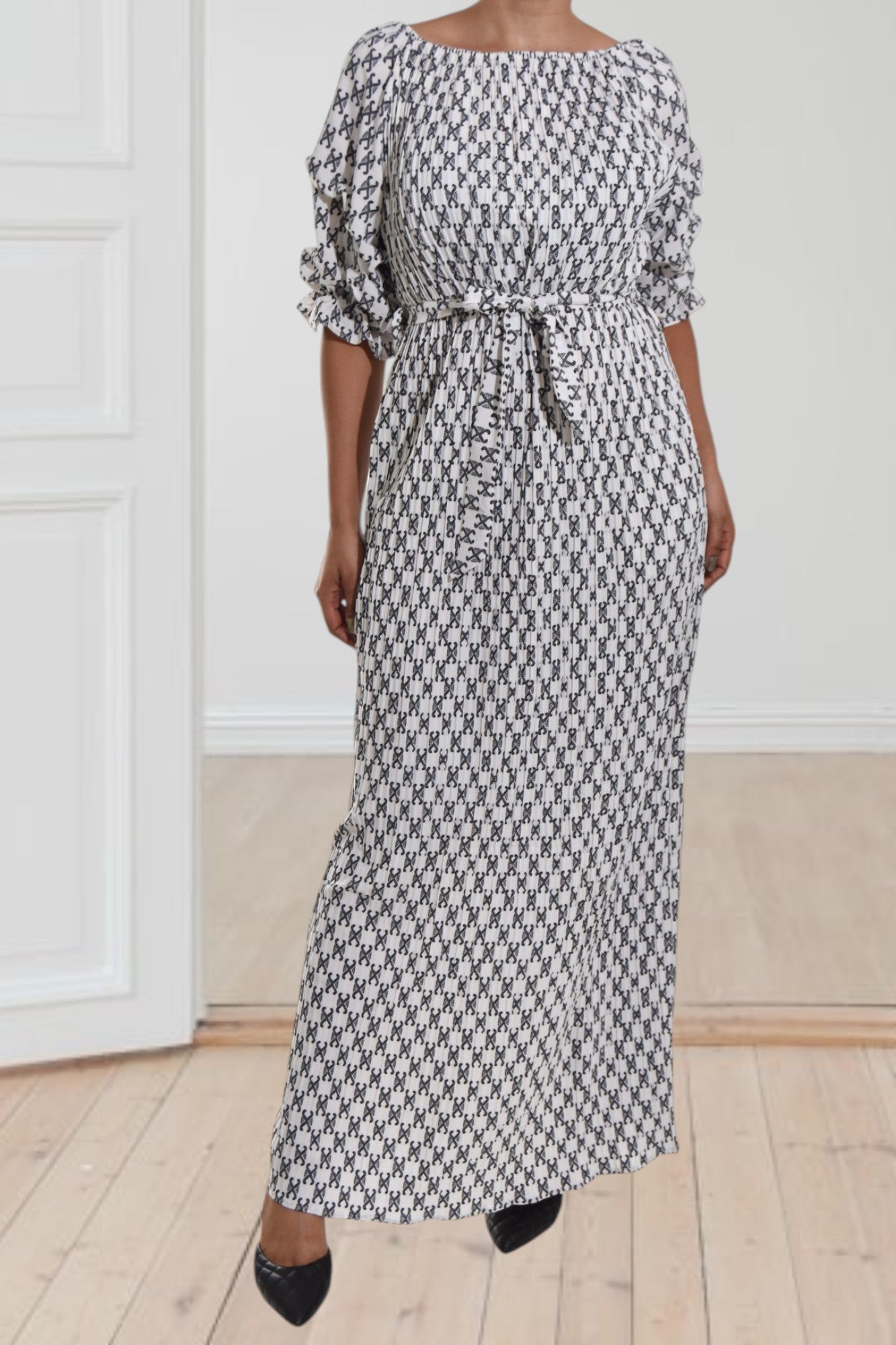 Puff Sleeve Pocket Dress - White And Black - StylePhase SA