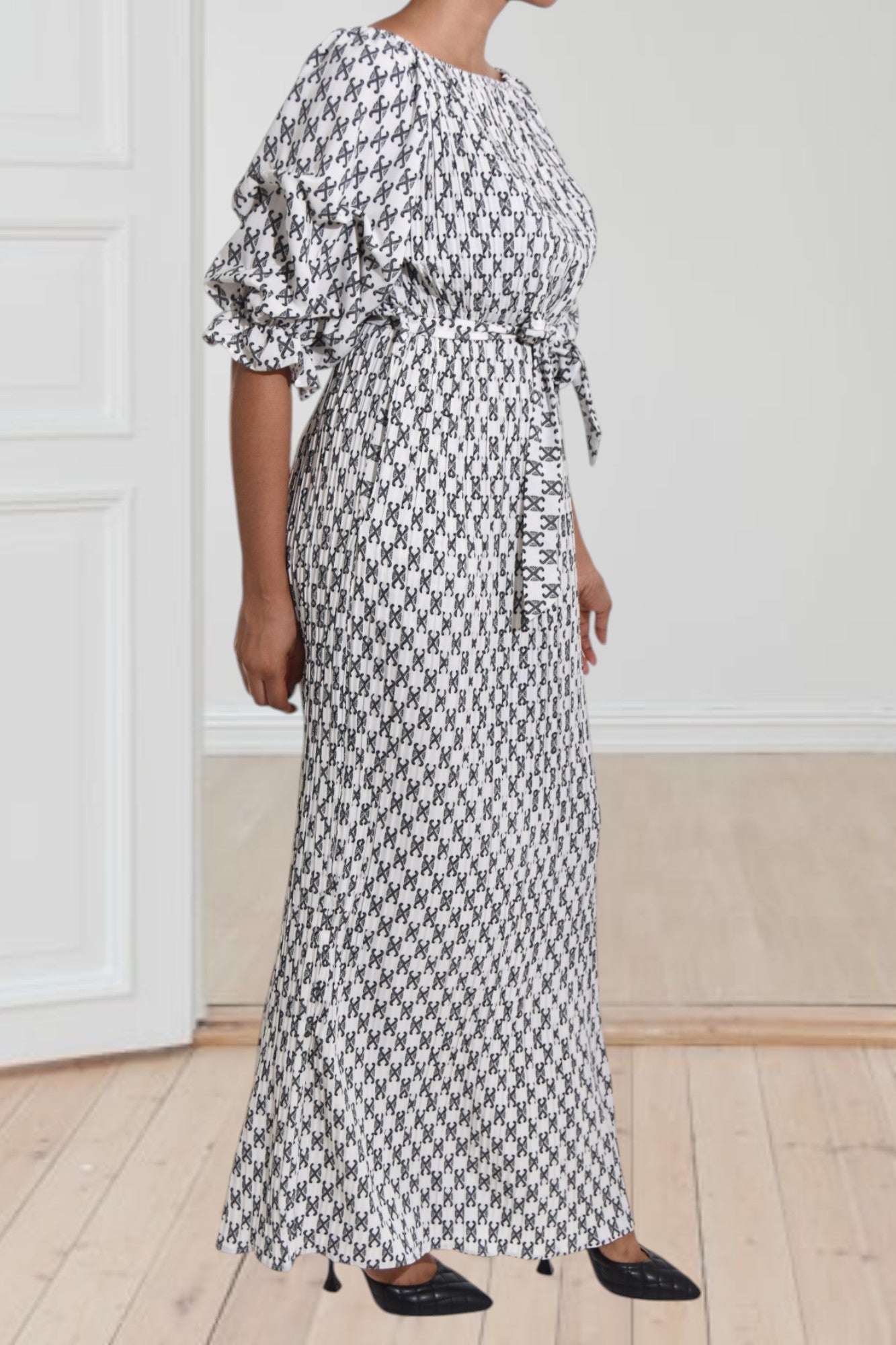 Puff Sleeve Pocket Dress - White And Black - StylePhase SA