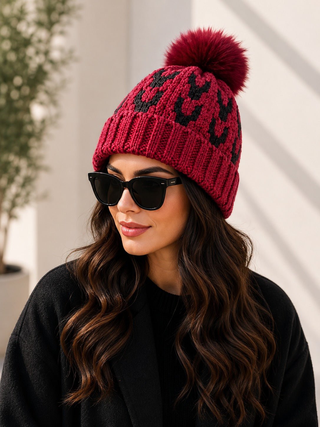 Red Fluffy Faux Fur Pom Beanie - StylePhase SA